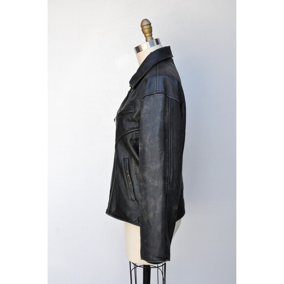Vintage Black Leather Motorcycle Jacket - Biker Mens - Edwin Company M - Picture 8 of 10